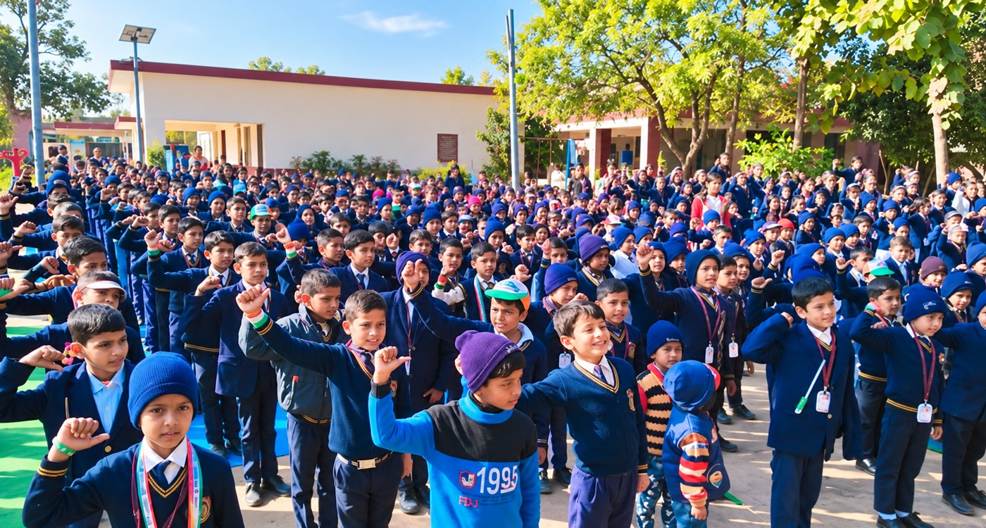 Students of Hari Prasad Academy at morning assembly